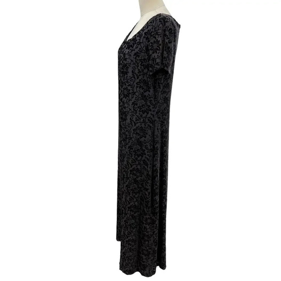 Laura Ashley Vintage Floral Flocked Velvet Whimsigoth Maxi Dress Gray Size US 12 - Picture 5 of 11